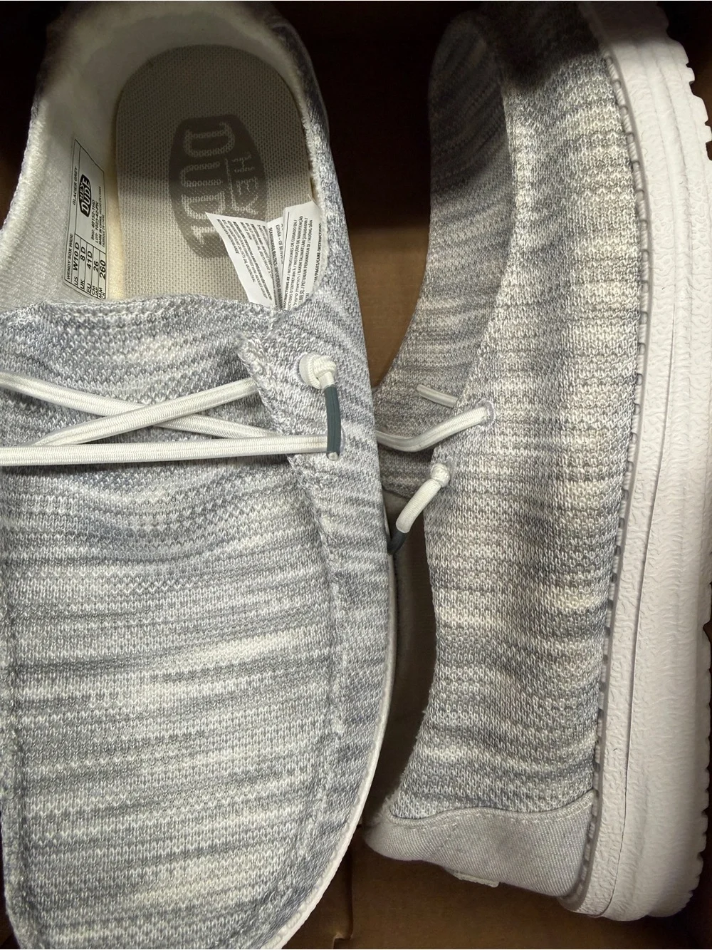 Hey Dude Wendy Sox Wide Slip-On Shoes — Gray and White Knit
